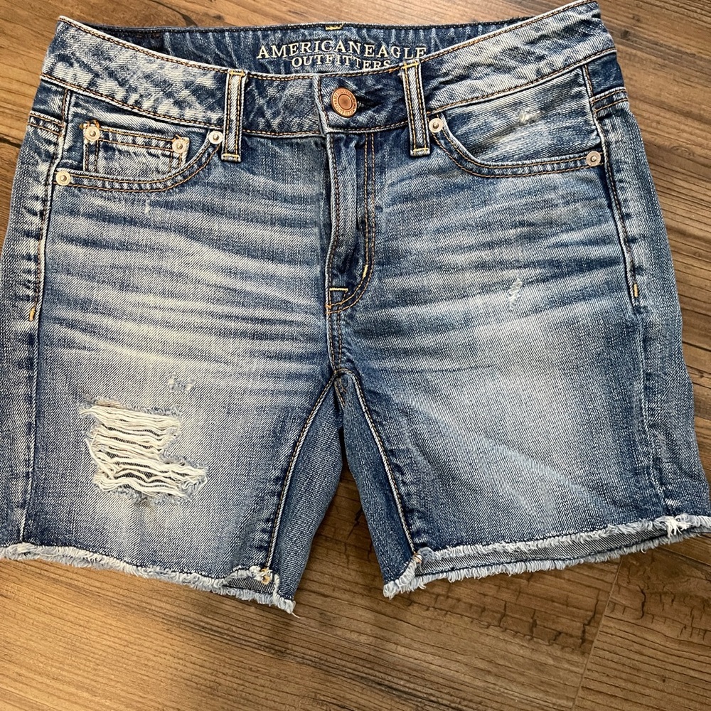 American Eagle Outfitters Light Blue Distressed Denim Shorts